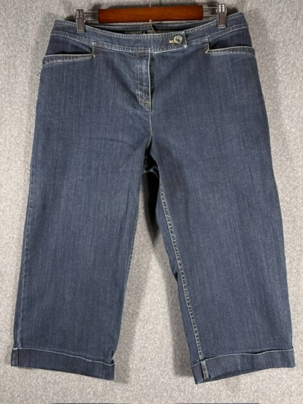 J Jill Cuffed Capri Pants Women's Sz 12 Dark Wash Genuine Fit Below Waist EUC